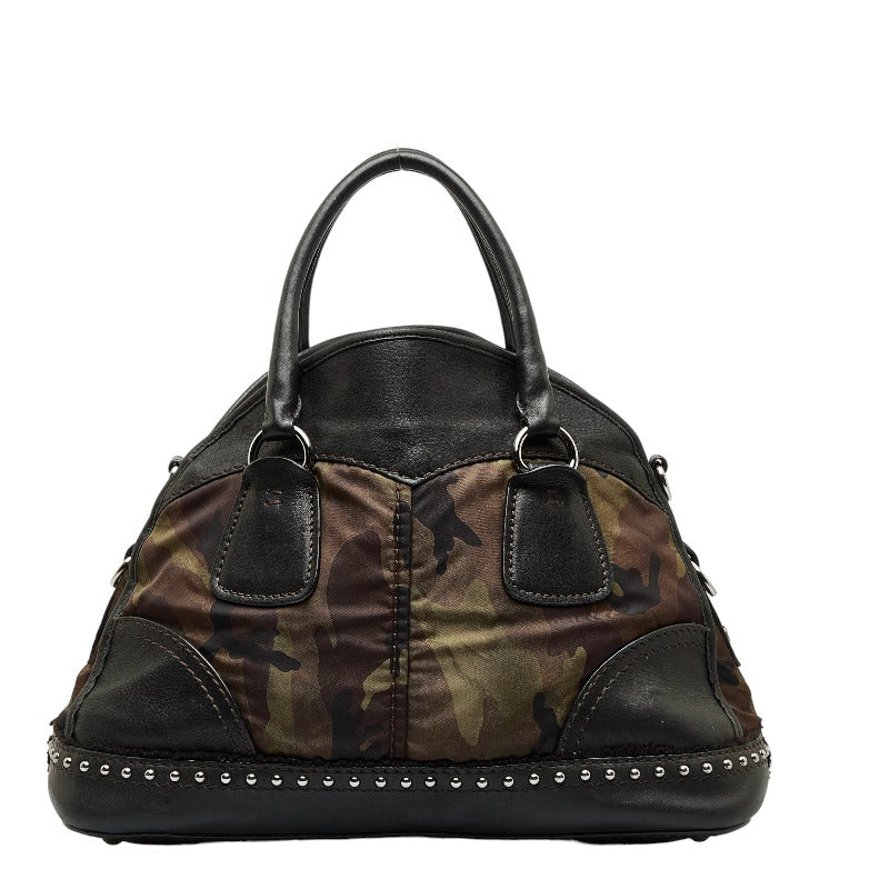 Prada Camouflage Studded Leather Nylon Handbag in Very Good Condition