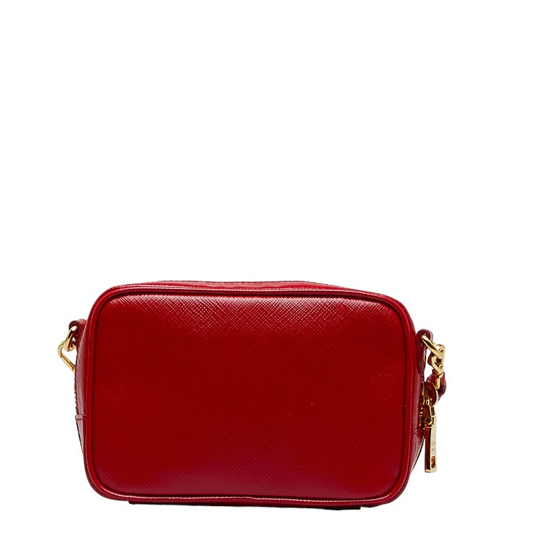 Prada Saffiano Verni Ribbon Gold Mini Shoulder Bag 1N1674 Red Leather in Very Good Condition