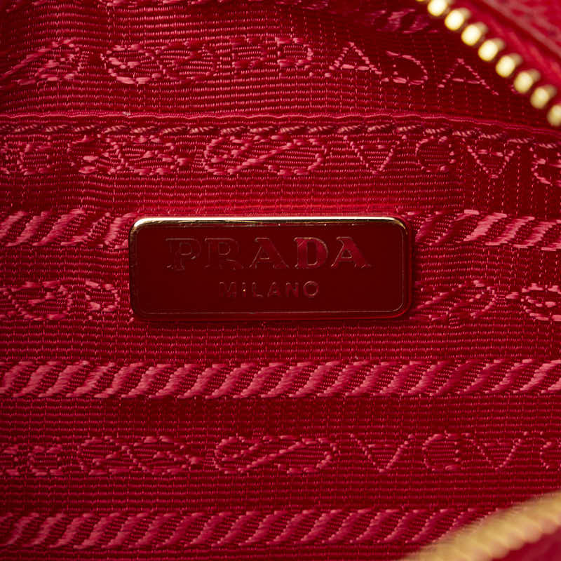 Prada Saffiano Verni Ribbon Gold Mini Shoulder Bag 1N1674 Red Leather in Very Good Condition