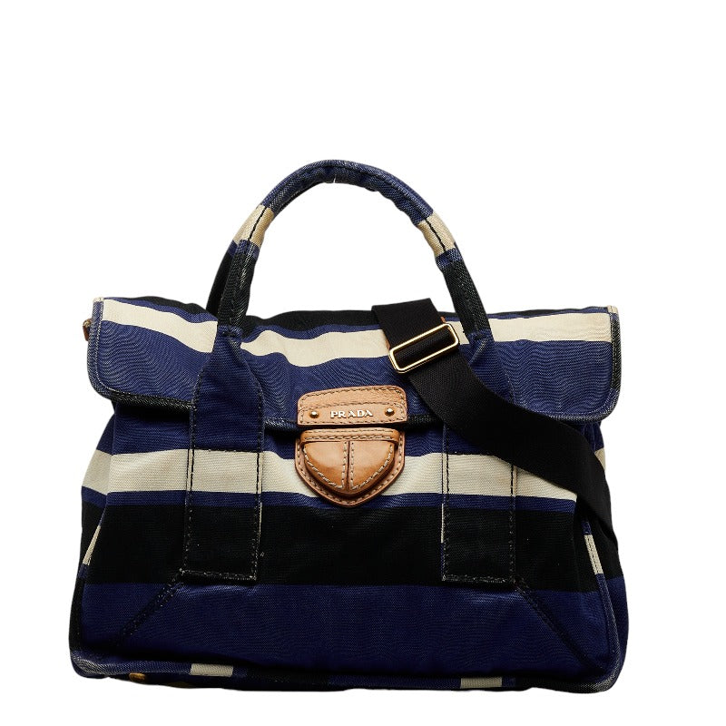Prada Canapa Stripe Handbag Canvas Handbag in Good condition