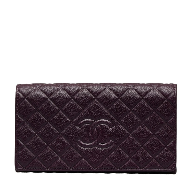 Chanel CC Quilted Caviar Flap Wallet Leather Long Wallet in Great Condition