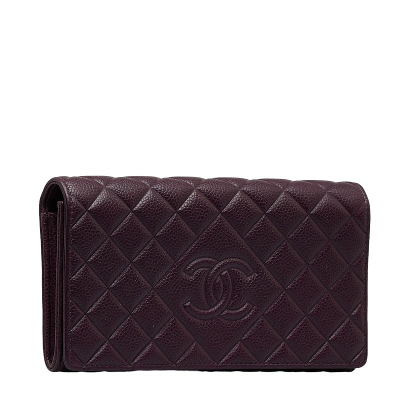 Chanel CC Quilted Caviar Flap Wallet Leather Long Wallet in Great Condition