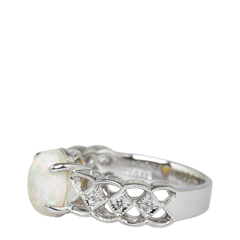 [LuxUness]  K18WG White Gold Lace Ring with Opal (1.11ct) and Diamonds (0.06ct) for Women - Size 9.5 (Used) Metal Ring in