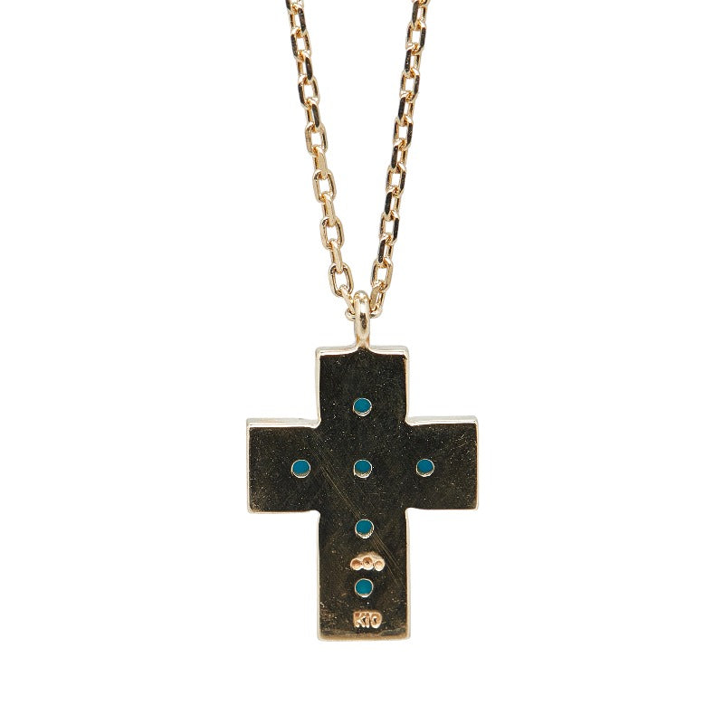 K10YG Yellow Gold Cross Necklace with Turquoise for Women (Used)