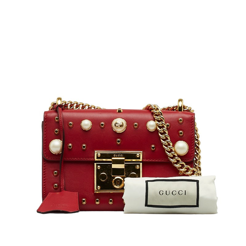 Gucci Leather Padlock Studs Faux Pearl Chain Shoulder Bag 432182