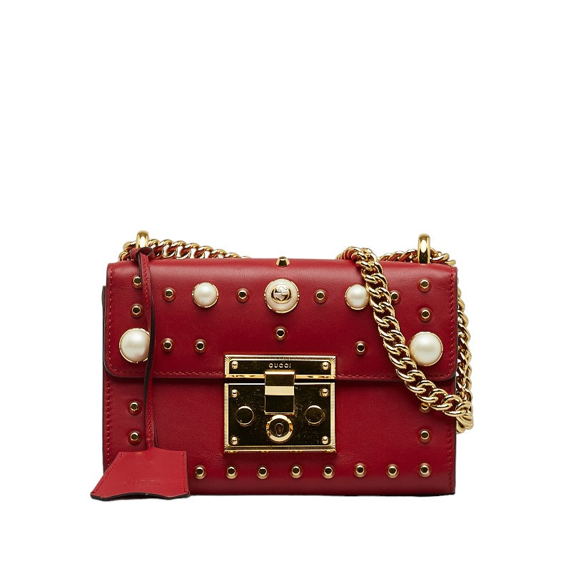 Gucci Leather Padlock Studs Faux Pearl Chain Shoulder Bag 432182