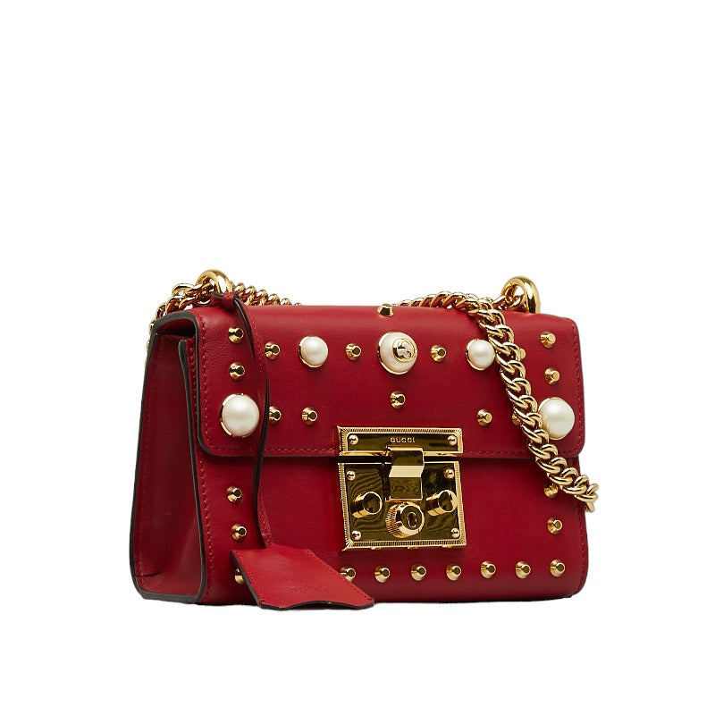 Gucci Leather Padlock Studs Faux Pearl Chain Shoulder Bag 432182