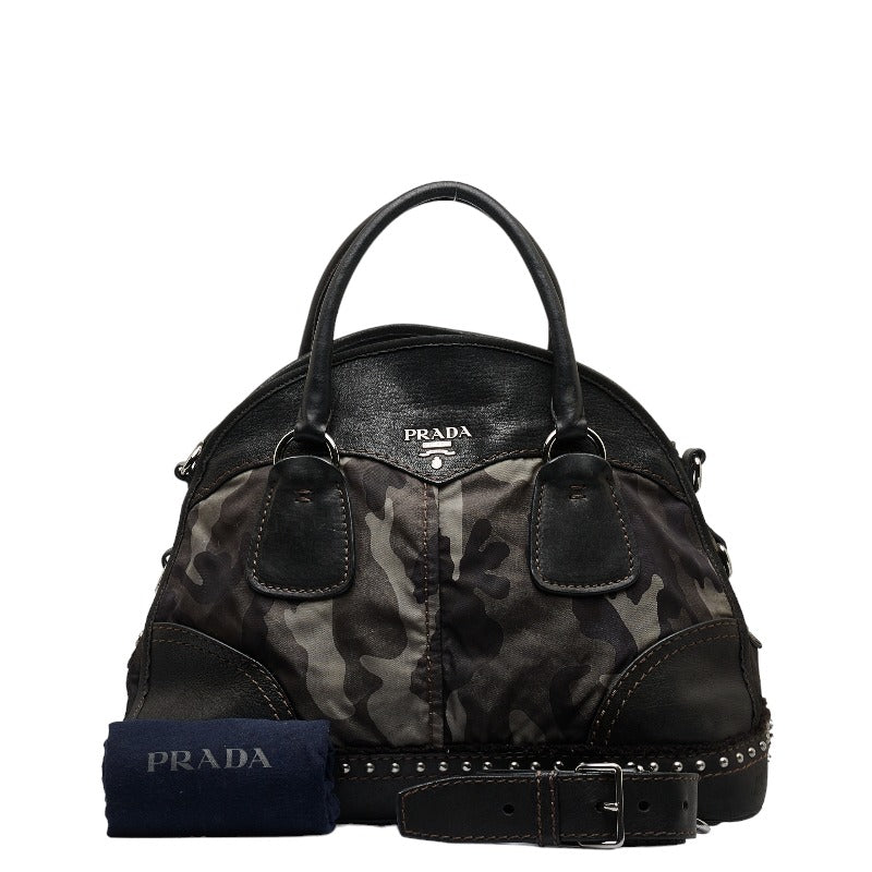 Prada Camouflage Studded 2WAY Nylon Leather Handbag Shoulder Bag in Good Condition