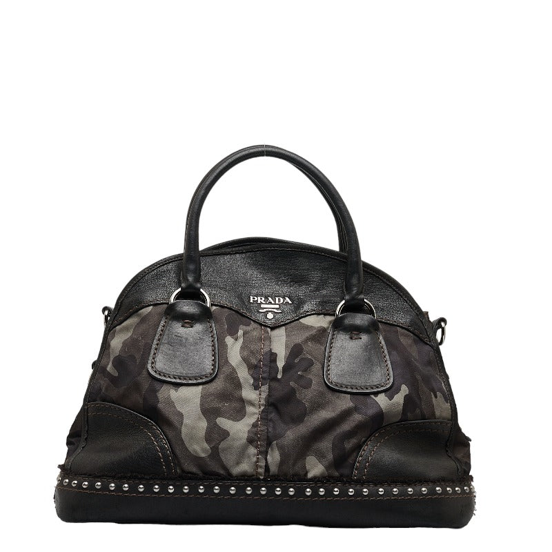 Prada Camouflage Tessuto & Leather Bowler Bag Canvas Handbag BL0688 in Good condition