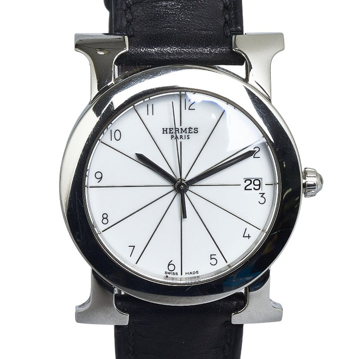 Hermes H Watch Round Quartz HR1.510 Stainless Steel Leather