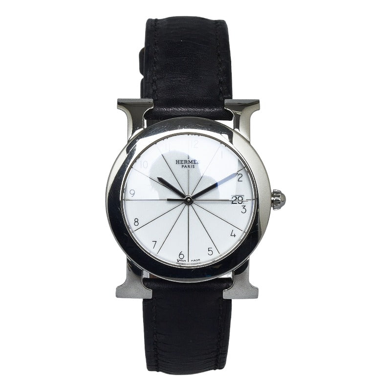 Hermes H Watch Round Quartz HR1.510 Stainless Steel Leather