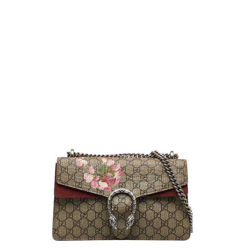 Gucci GG Blooms Dionysus Chain Shoulder Bag 400249 Beige Wine Red PVC Suede in Very Good Condition