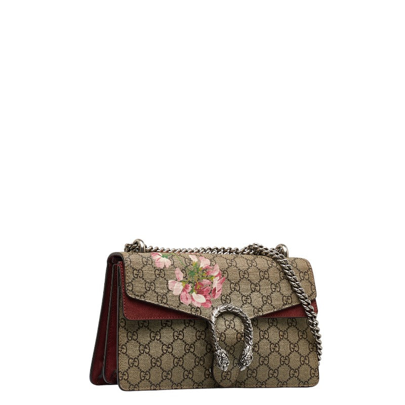 Gucci GG Blooms Dionysus Chain Shoulder Bag 400249 Beige Wine Red PVC Suede in Very Good Condition