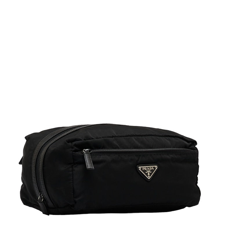 Prada Tessuto Triangle Logo Pouch  Canvas Vanity Bag in Good condition