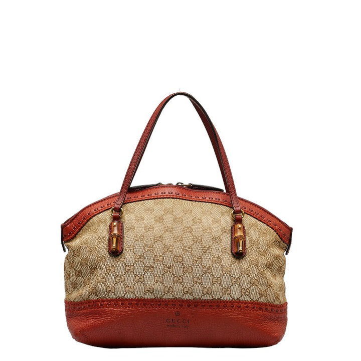 Gucci GG Canvas Bamboo Handbag 339002 in Very Good Condition