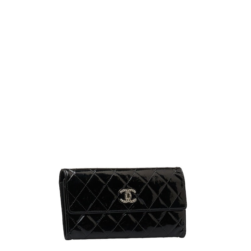 CC Quilted Patent Leather Flap Wallet