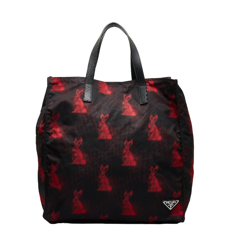 Prada Nylon Rabbit Tote Bag 2WAY Black Red in Very Good Condition