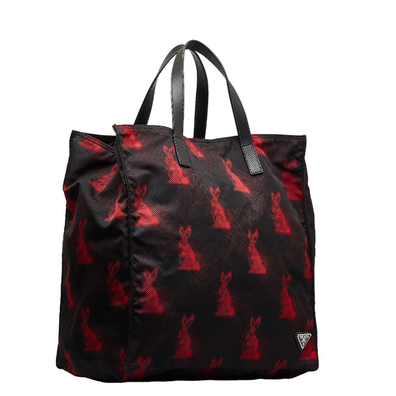 Prada Nylon Rabbit Tote Bag 2WAY Black Red in Very Good Condition