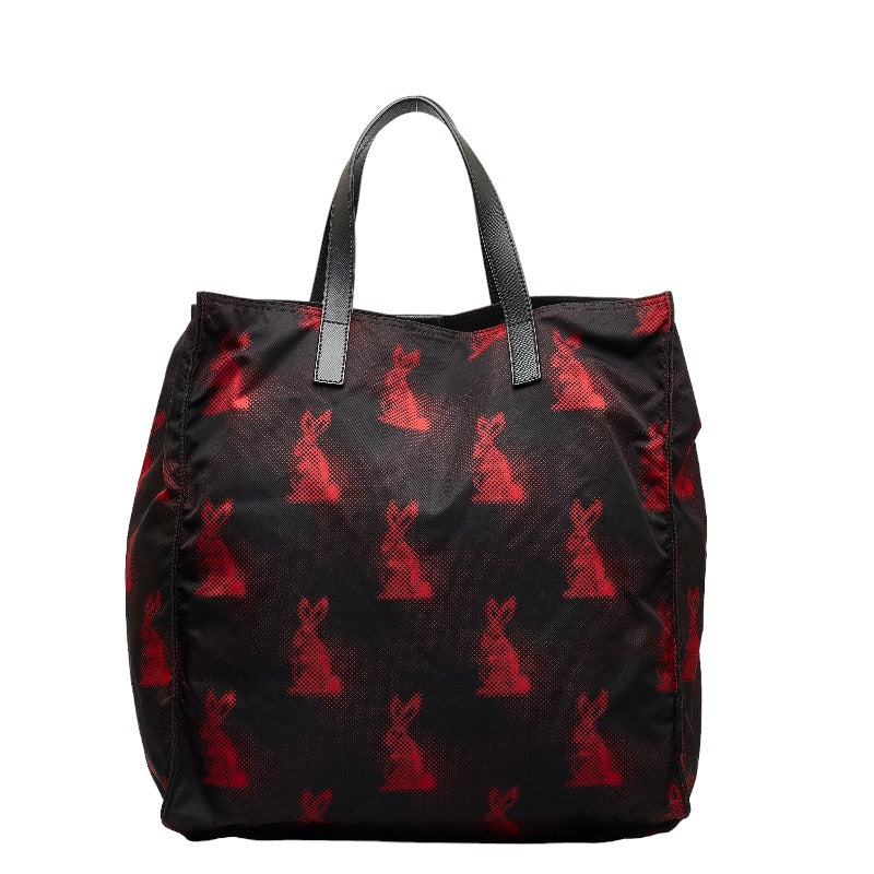 Prada Nylon Rabbit Tote Bag 2WAY Black Red in Very Good Condition