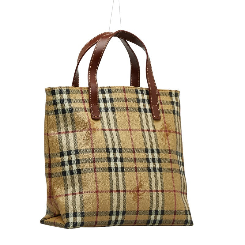 Burberry Nova Check Shadow Horse PVC Leather Handbag Beige Brown in Very Good Condition