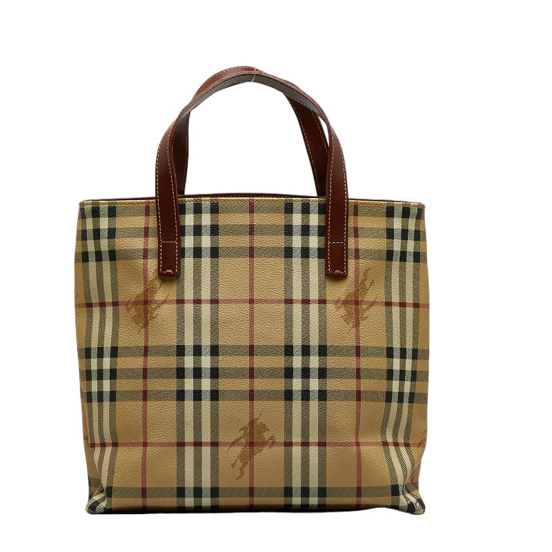 Burberry Nova Check Shadow Horse PVC Leather Handbag Beige Brown in Very Good Condition