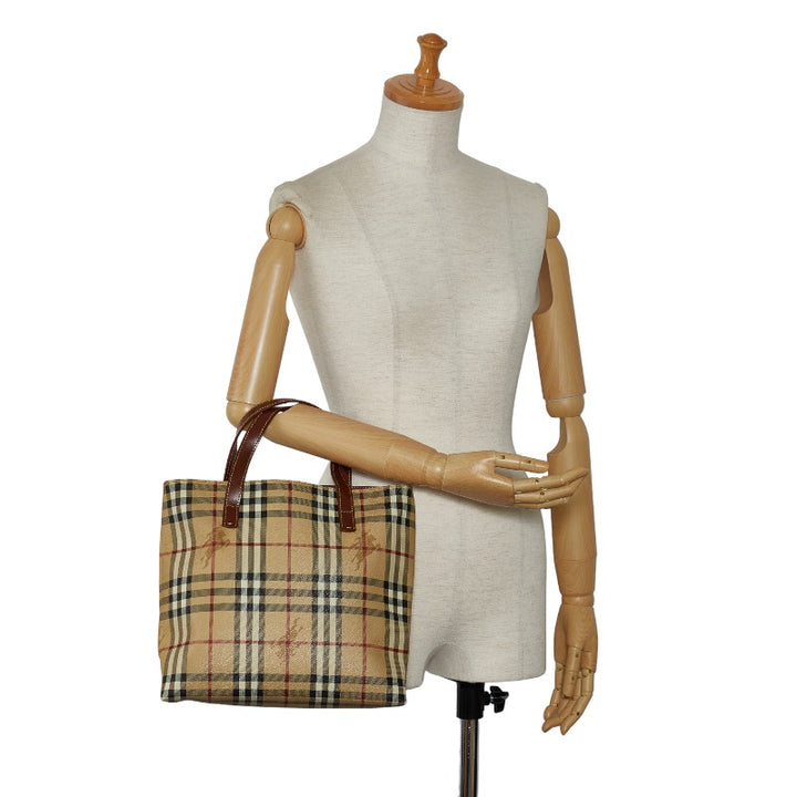 Burberry Nova Check Shadow Horse PVC Leather Handbag Beige Brown in Very Good Condition