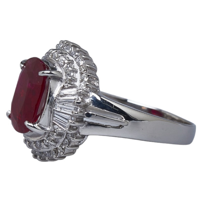 "Platinum PT900 Ruby 2.06ct & Diamond 0.46ct Ring Size 11 for Women - Preowned"
