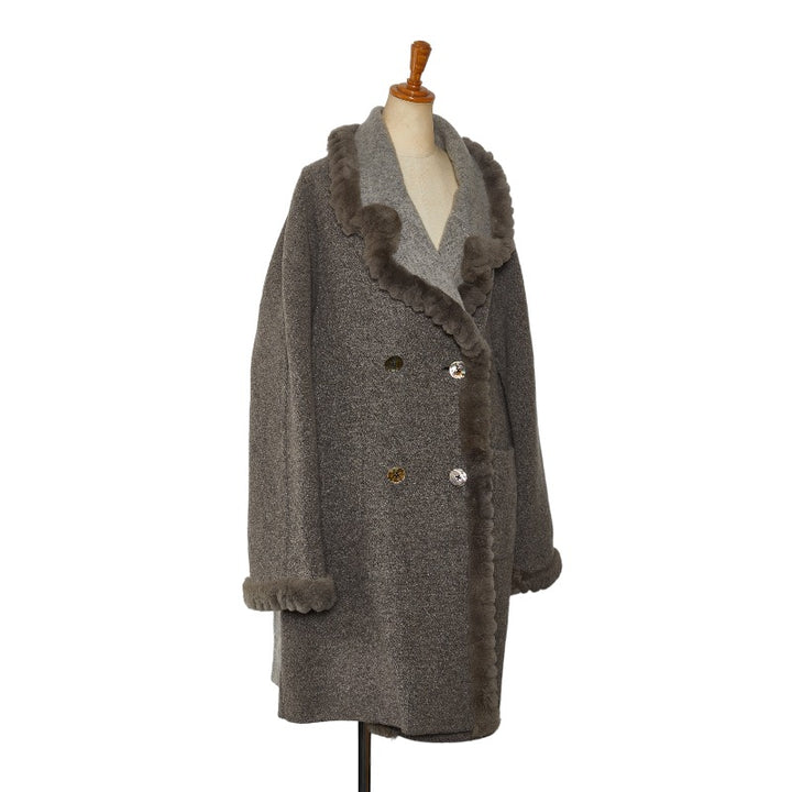 Fendi Shawl Collar Long Coat Gray Women in Great Condition