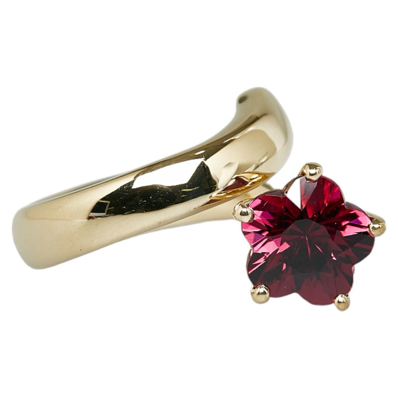 K18YG Yellow Gold Garnet Flower Ring 10.5 in Great Condition