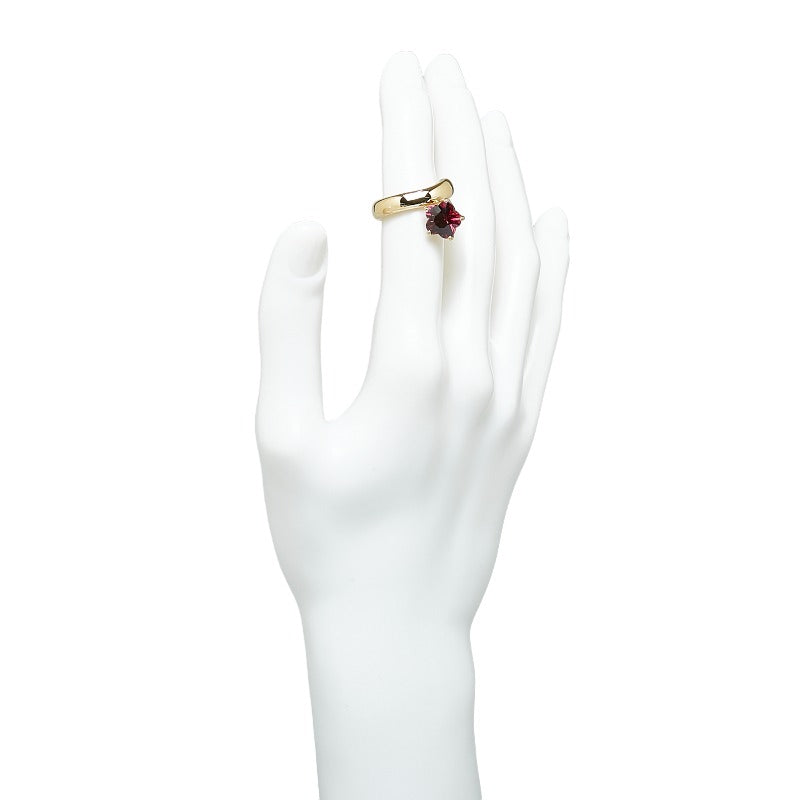 K18YG Yellow Gold Garnet Flower Ring 10.5 in Great Condition