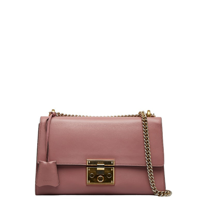 Gucci Padlock Chain Shoulder Bag Pink Leather