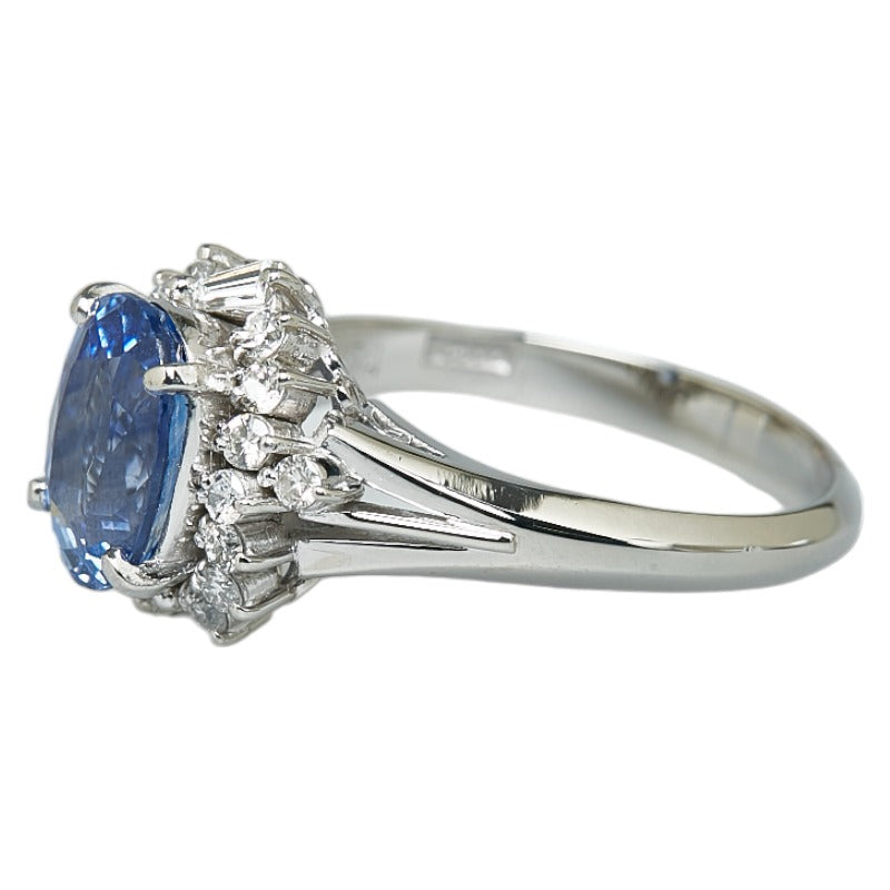 [LuxUness]  Pt900 Platinum Sapphire (2.54ct) and Diamond (0.34ct) Ring - Size 12 for Women Metal Ring in