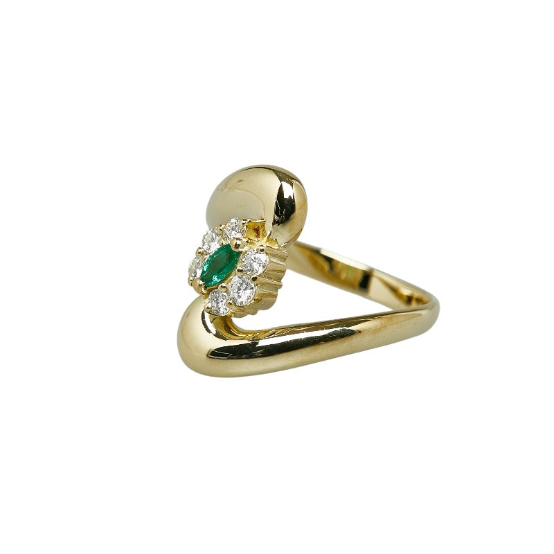 [LuxUness]  K18YG Yellow Gold Emerald (0.07ct) Diamond (0.20ct) Ring for Women, Size 10.5 [Pre-Owned] Metal Ring in