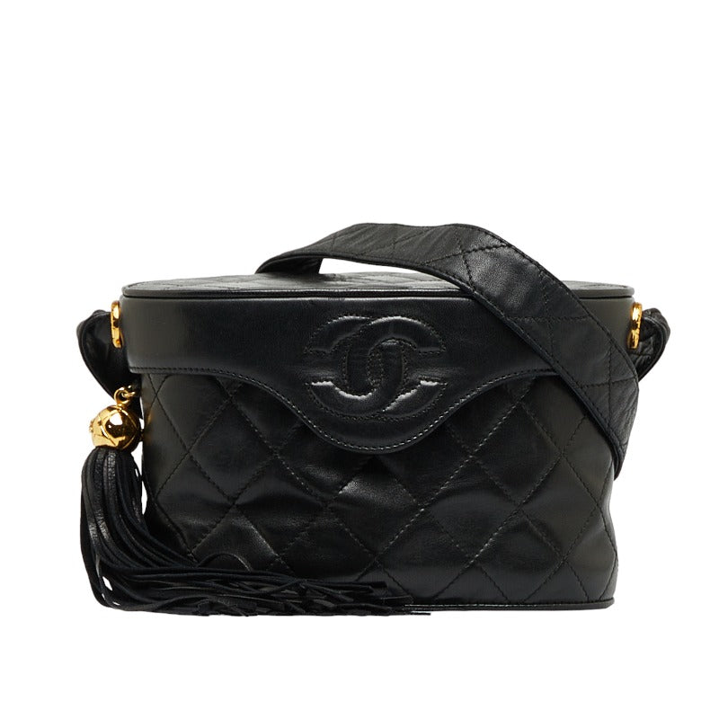 Chanel Leather Coco Mark Tassel Shoulder Bag Black in Very Good Condition