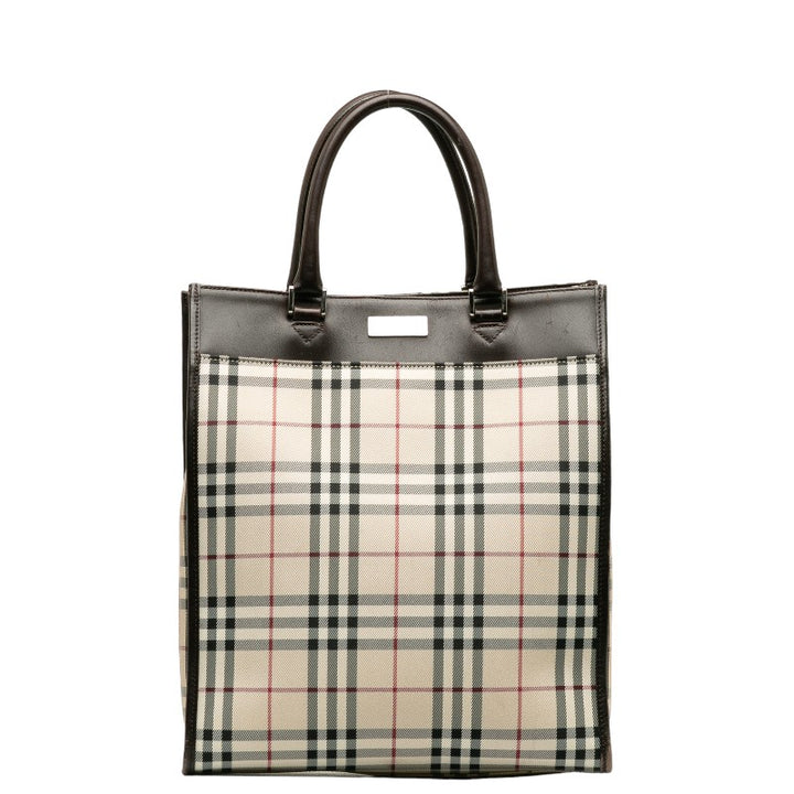 Burberry Nova Check Canvas Leather Handbag Tote in Very Good Condition