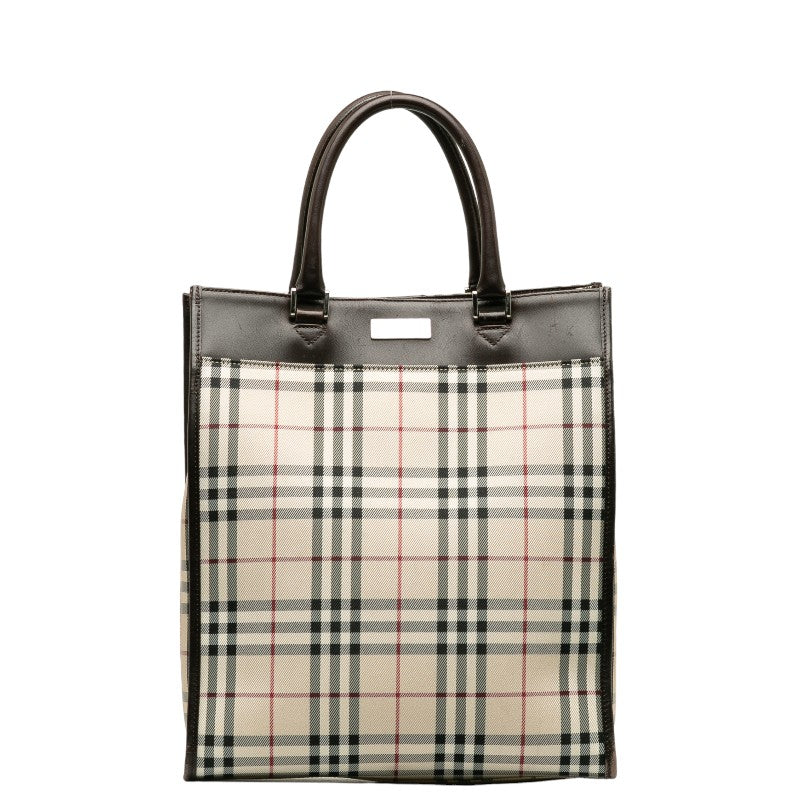 Burberry Nova Check Canvas Leather Handbag Tote in Very Good Condition