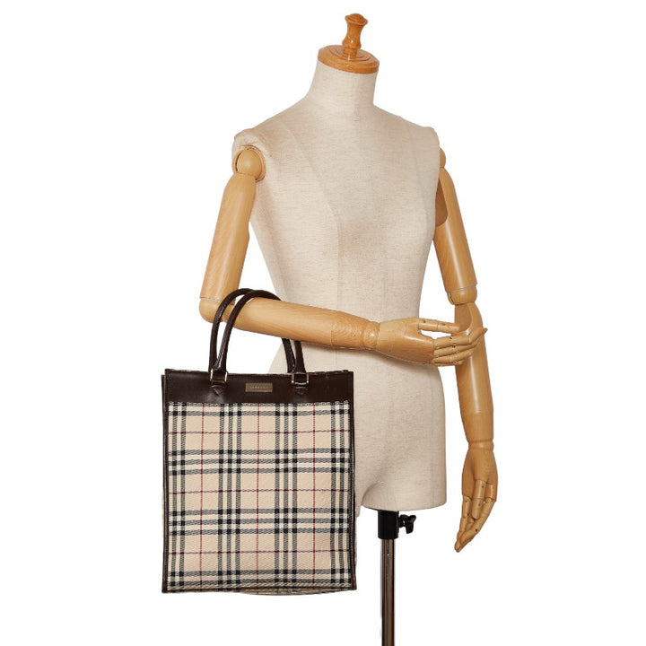 Burberry Nova Check Canvas Leather Handbag Tote in Very Good Condition