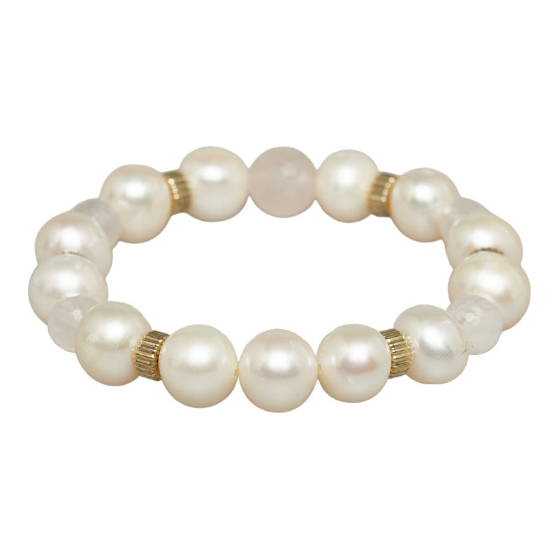 Ladies' White and Pink 10.5-12mm Pearl Bracelet with 10-8mm Rose Quartz (Pre-Owned)