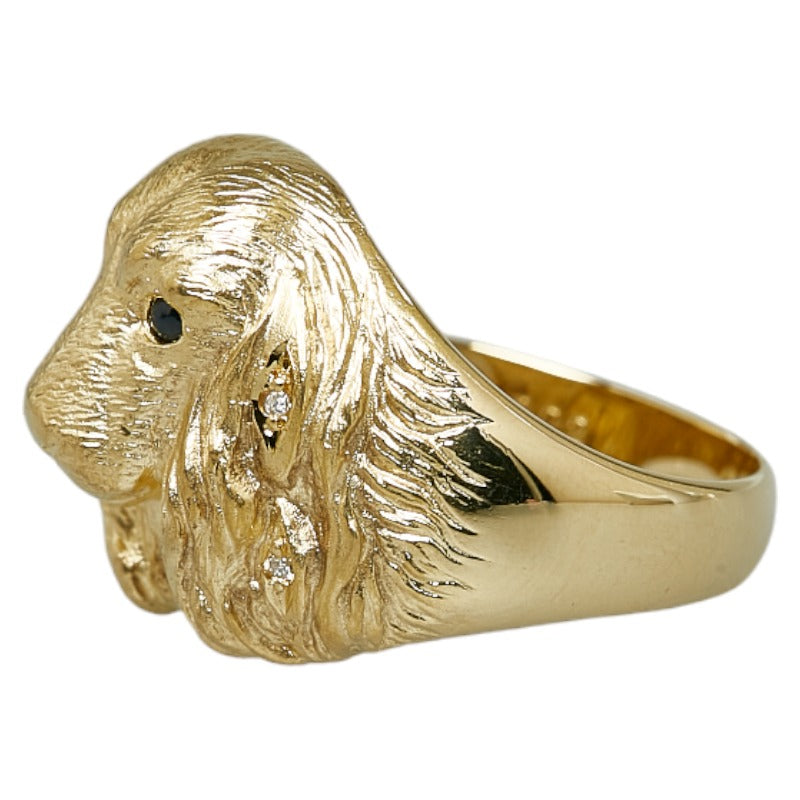 K18YG Yellow Gold 0.02ct Diamond and Sapphire Spaniel Motif Ring for Women, Size 11 [Preowned]