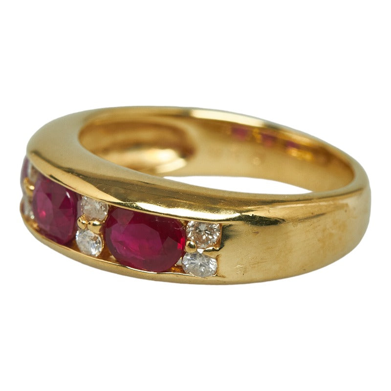 K18YG Yellow Gold 1.30ct Ruby and 0.26ct Diamond Ring for Women - Size 12 (Pre-owned)