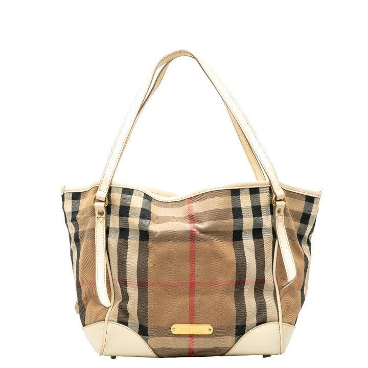 Burberry Nova Check Canvas Leather Tote Bag in Very Good Condition