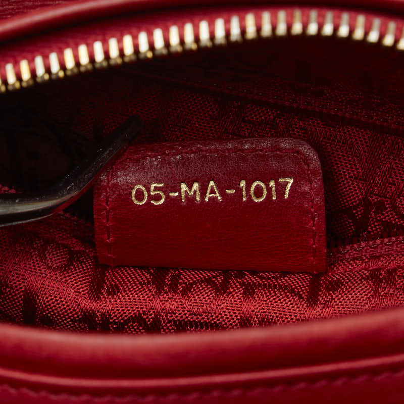 Dior Lady Dior Leather Handbag Red Gold