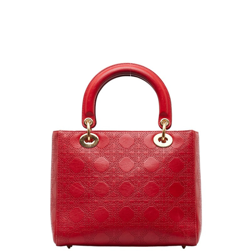 Dior Lady Dior Leather Handbag Red Gold