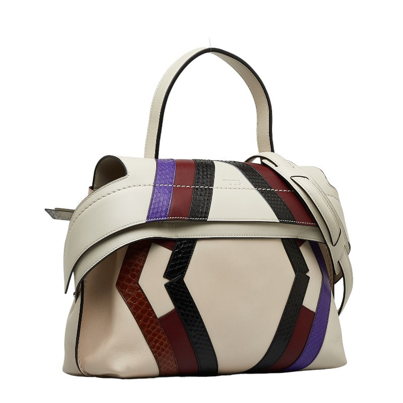 Tod's Leather Python 2WAY Handbag White Multicolor in Good Condition