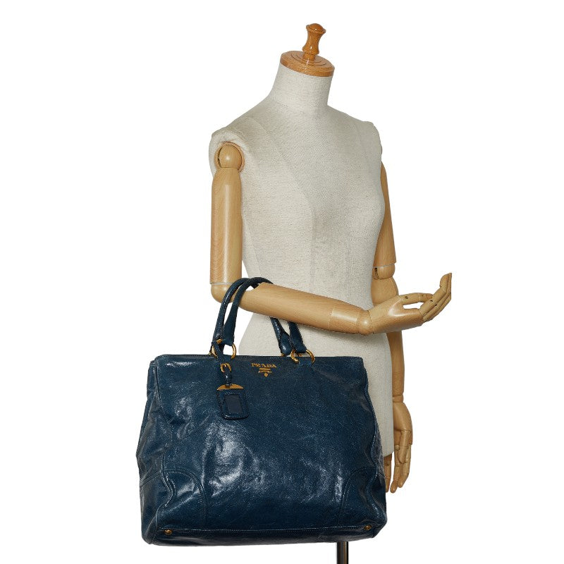 Prada Leather Handbag BN2325 Blue in Very Good Condition