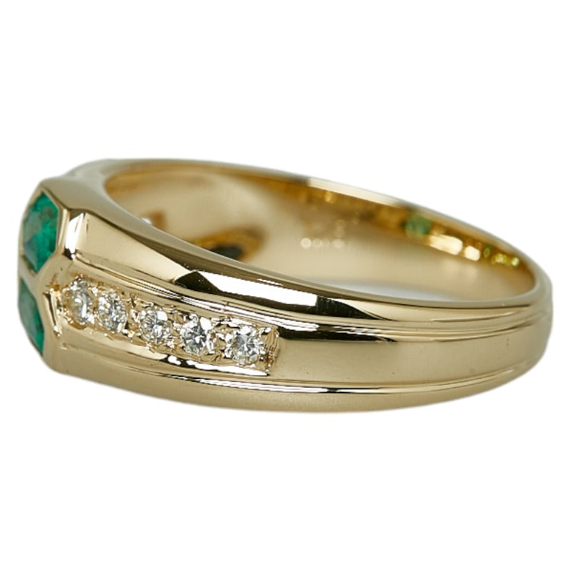 K18YG Yellow Gold 0.34ct Emerald and 0.16ct Diamond Ring for Women, Size 12 [Preowned]