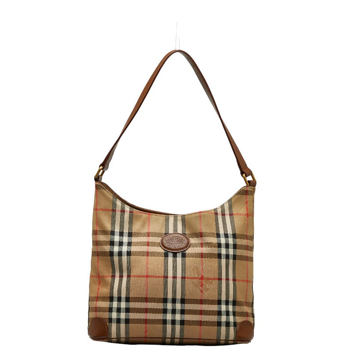 Burberry Nova Check Shadow Horse Canvas Leather Shoulder Bag in Very Good Condition