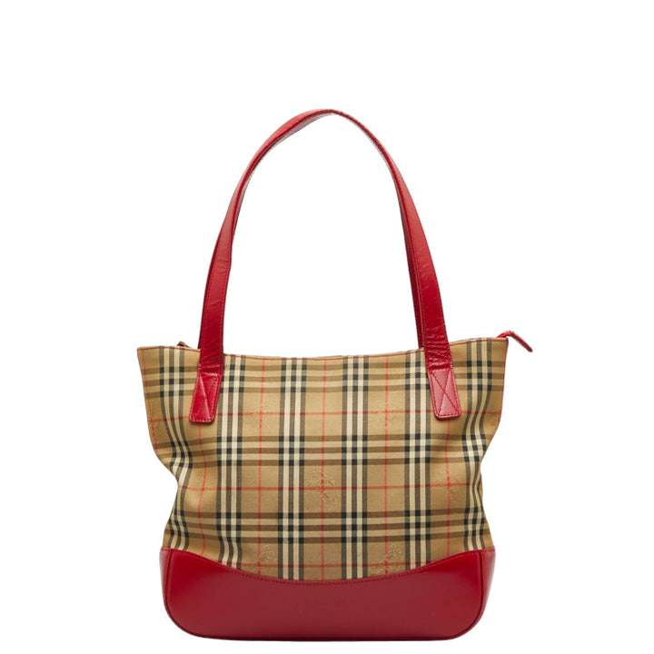 Burberry Nova Check Shadow Horse Canvas Leather Tote Bag in Very Good Condition