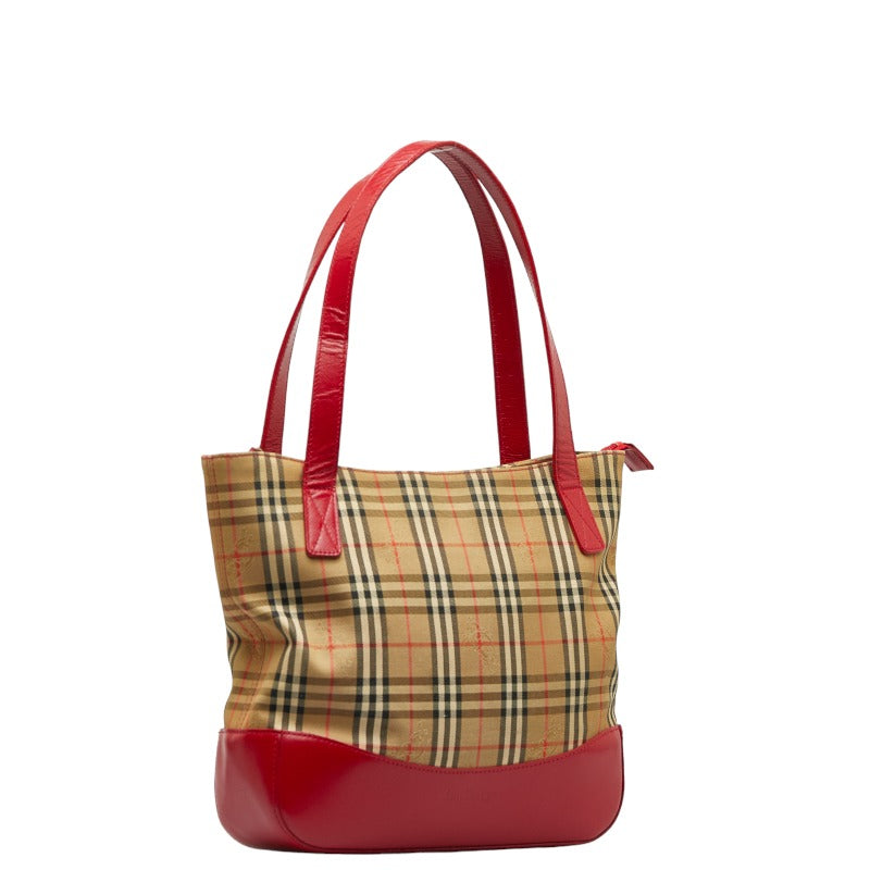 Burberry Nova Check Shadow Horse Canvas Leather Tote Bag in Very Good Condition