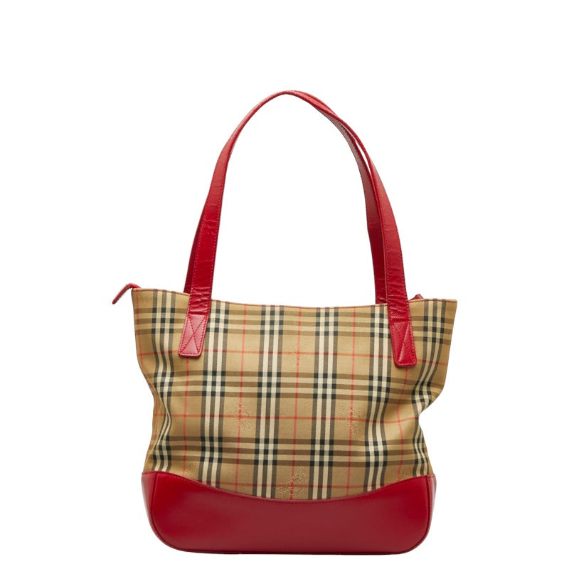 Burberry Nova Check Shadow Horse Canvas Leather Tote Bag in Very Good Condition